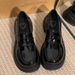 Plus Size Women S Black Leather British Style JK Uniform Single Shoes Height Increasing Thick Sole Loafers_vogvips.com