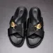 Trendy Versatile Men's Slippers Soft Sole One-Piece Genuine Leather Beach Cross Strap Casual Shoes Summer 2024_vogvips.com