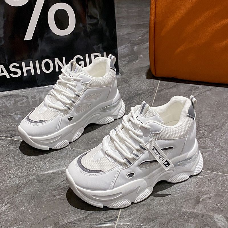 Height Increasing Shoes New Dad Shoes For Women Thick Soled Running Without Tiring Feet White Sports Shoes_vogvips.com