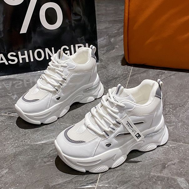 Height Increasing Shoes New Dad Shoes For Women Thick Soled Running Without Tiring Feet White Sports Shoes_vogvips.com