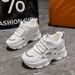Height Increasing Shoes New Dad Shoes For Women Thick Soled Running Without Tiring Feet White Sports Shoes_vogvips.com