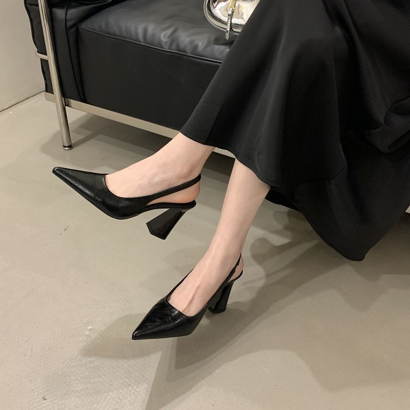 Chinese Fashionable High-End Versatile Open-Back Summer New French Style Height Increasing Slimming Pointed Toe High_vogvips.com