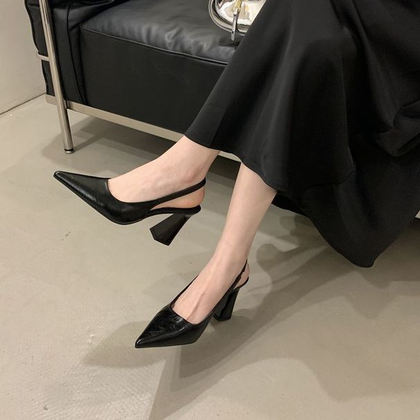 Chinese Fashionable High-End Versatile Open-Back Summer New French Style Height Increasing Slimming Pointed Toe High_vogvips.com