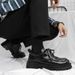 2024 New Korean Style All Black Thick Sole Men's Double Shoelaces Versatile Trendy Niche Casual Leather Shoes_vogvips.com