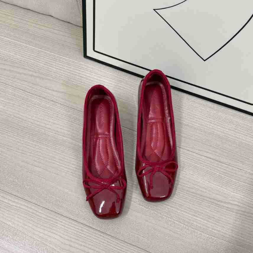 French Small Increase Ballet Single Summer New Mary Jane High Heel Red Leather Shoes_vogvips.com
