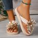 2026 New Women's Solid Color Flower Decorated Flat Slippers Summer Outdoor Leisure Soft Soled Comfortable Beach Flip Flops_vogvips.com