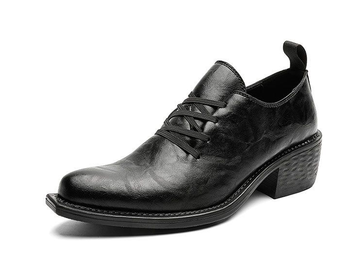 Pointed Leather Shoes For Men, Cleanfit Black Retro Model Wizard Shoes, Thick-soled Height-increasing Casual Derby_vogvips.com