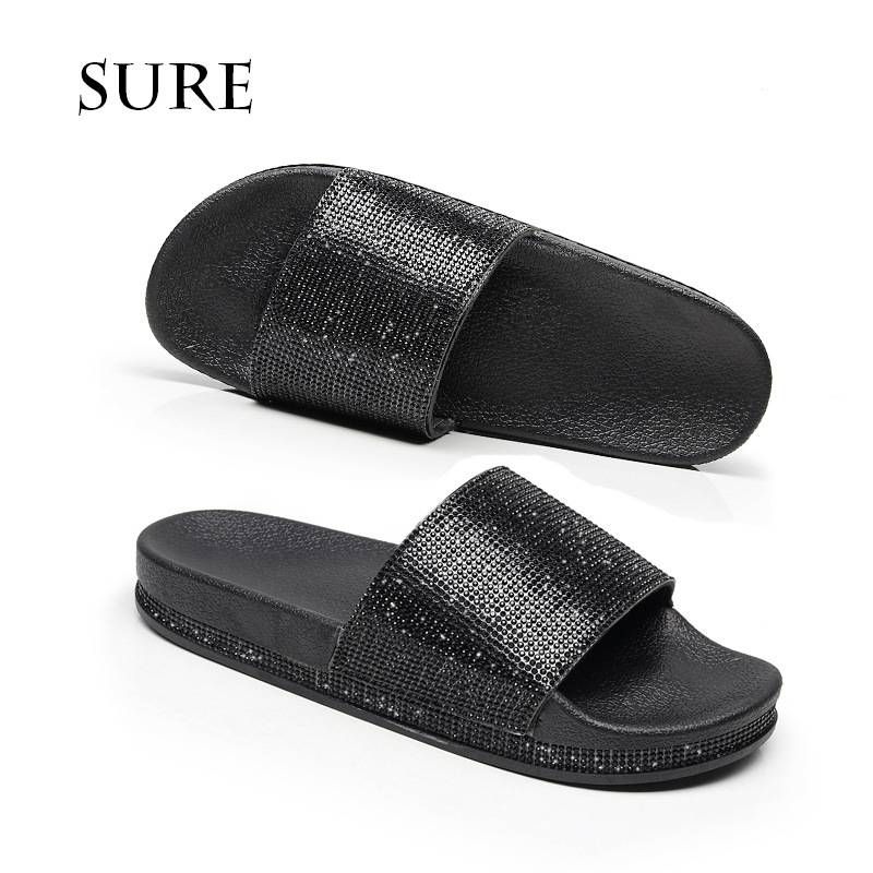 Women's Crystal Slides - Glitter House Slippers & Outdoor Sandals (Black/Silver/Gold) - Non-Slip Comfort EU 36-41_vogvips.com