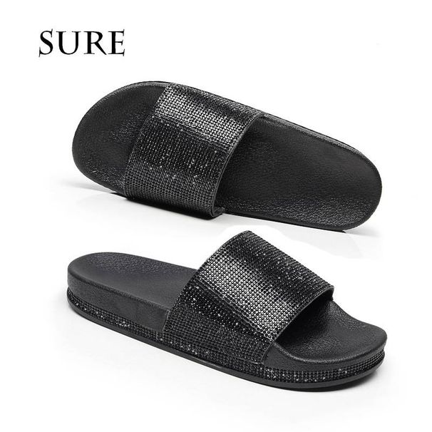 Women's Crystal Slides - Glitter House Slippers & Outdoor Sandals (Black/Silver/Gold) - Non-Slip Comfort EU 36-41_vogvips.com