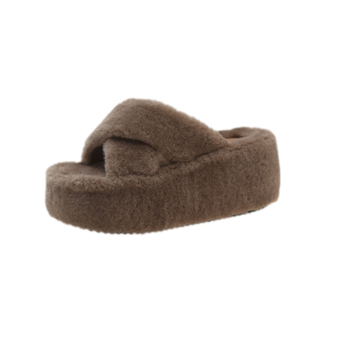 Autumn Winter 8CM Thick Sole For Women 2025 New Home Cross Furry Cotton Slippers_vogvips.com