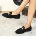 European And American Style Slip-On Loafers For Women, New Metal Chain Suede Flats, Round Toe Versatile Flat Moccasins_vogvips.com