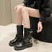 Martin Boots Women's British Style New Spring And Autumn Single Boots Belt Buckle Thick Heel Short Boots Retro Knight Cow Boots_vogvips.com
