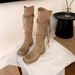 Wasteland Style Tassel Knight For Women 2024 Autumn New Thick Heel Over-the-Knee Long Slimming Pile Boots_vogvips.com