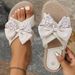 Women's Shoes New Summer Beige Women's Slippers Rope Bottom Solid Color Fashion Trend Indoor And Outdoor Beige Flower Bow Slippers_vogvips.com