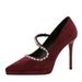 8366-9 European And American Style Party Heels Stiletto Shallow Mouth Suede Pointed Toe Waterproof Platform Rhinestone_vogvips.com