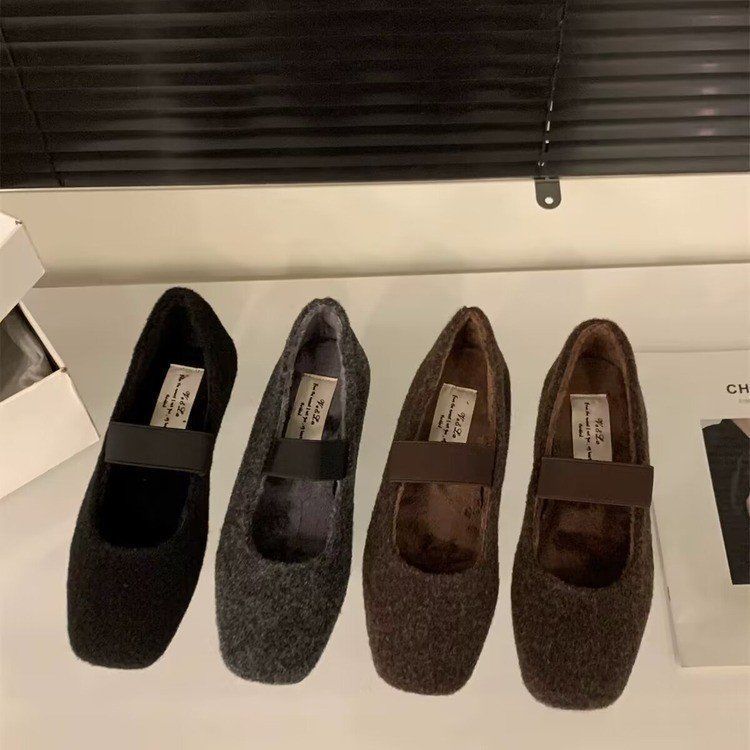 Versatile Women's Winter New French Gentle Fairy Ballet Style Soft Flat Bottom With Velvet Single Shoes For Warmth_vogvips.com