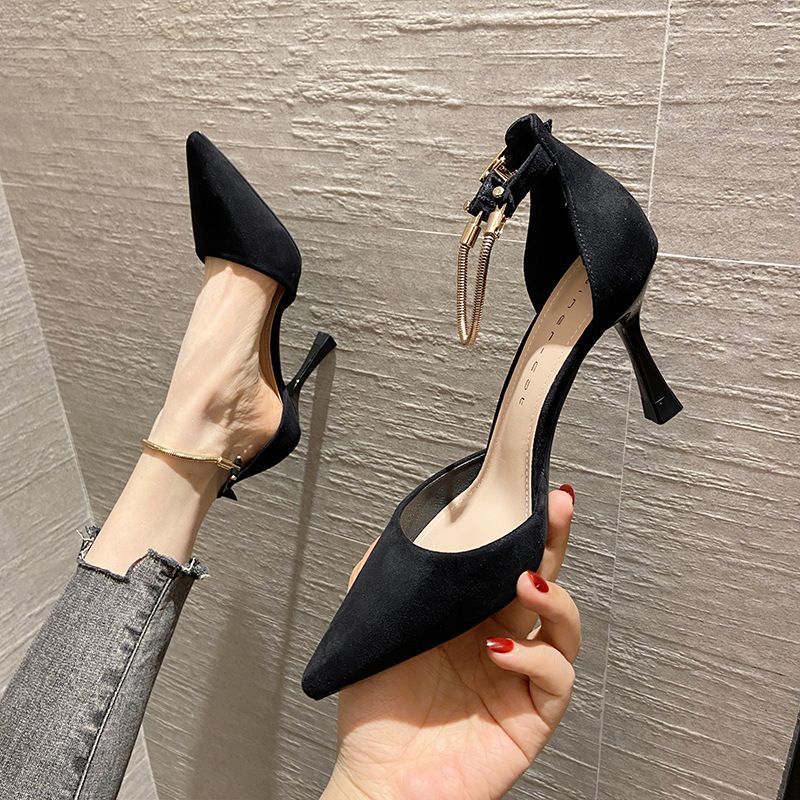 French-style High-heeled Shoes With A Buckle, Thin Pointed Toe, Shallow Cut, Women's Medium Heel, Versatile And_vogvips.com
