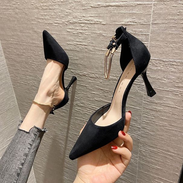 French-style High-heeled Shoes With A Buckle, Thin Pointed Toe, Shallow Cut, Women's Medium Heel, Versatile And_vogvips.com