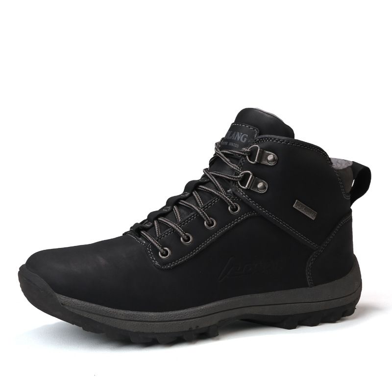 Men's Hiking Shoes, High Top Snow Boots With Plush Insulation, Large Cotton Shoes_vogvips.com