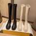 Women's Shoes Knee-High Boots With Hidden Wedge Heel, Stretchy Faux Leather Riding Boots For Autumn Winter, Slenderizing Round Toe Boots Side Zipper_vogvips.com