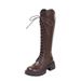2025 Autumn Winter New Over-the-Knee V-Neck Long For Women Thick-Soled Brown British Style Height-Increasing Lace-Up_vogvips.com