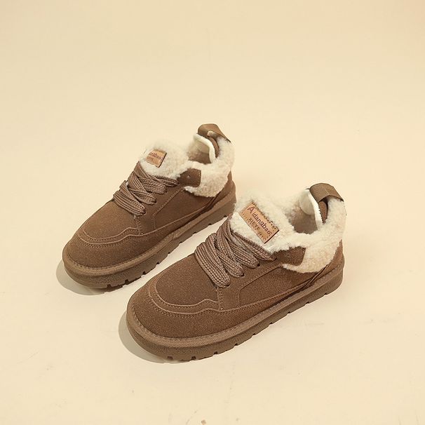 Women's Winter Snow Boots With Thick Fur Lining, Slip-Resistant Rubber Sole, Round Toe Casual Mid-Calf Boots For Cold Weather Integrated Cotton Shoes_vogvips.com