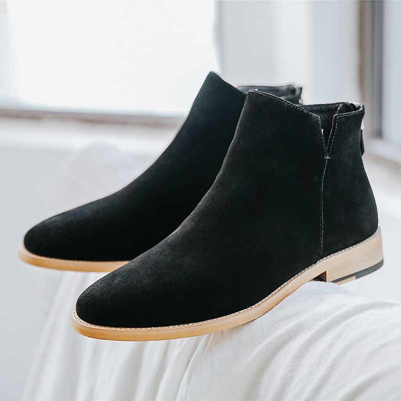 Leather sanded leather men's boots pointed high-tops trendy ankle boots_vogvips.com