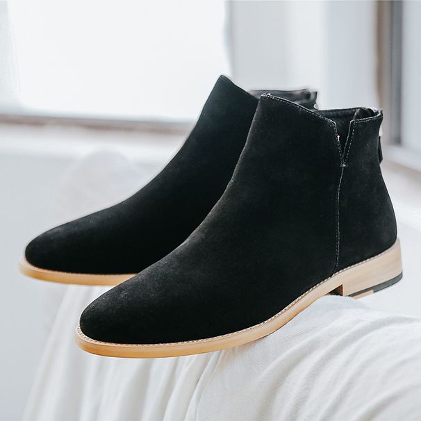 Leather sanded leather men's boots pointed high-tops trendy ankle boots_vogvips.com