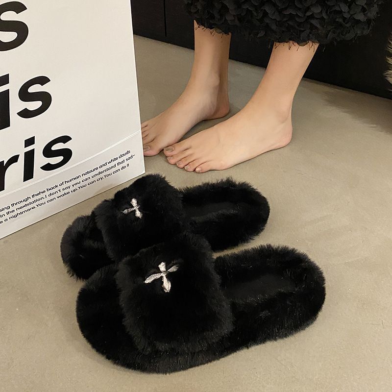 Internet Celebrity Hot-Selling Fluffy Slippers For Women, Autumn And Winter New Style, Home And Outdoor Wear, Non-Slip, Height-Increasing, Thick-Soled, Warm Cotton Slippers For Women_vogvips.com