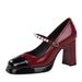 Women's Elegant Mary Jane Chunky Heel Shoes – Two-Tone Patent Leather With Pearl Accents & Platform For Parties & Evening Wear_vogvips.com