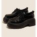 Bottom Small Leather Women's Shoes, Black Patent Leather, England Style Lace Up Height Increasing Casual Shoes,_vogvips.com