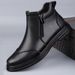 European Warm Series Autumn Winter Large Size 45 High Top Work Men Cowhide British Style Trend Side Zipper Slip-On Casual Fleece Lined Shoes_vogvips.com