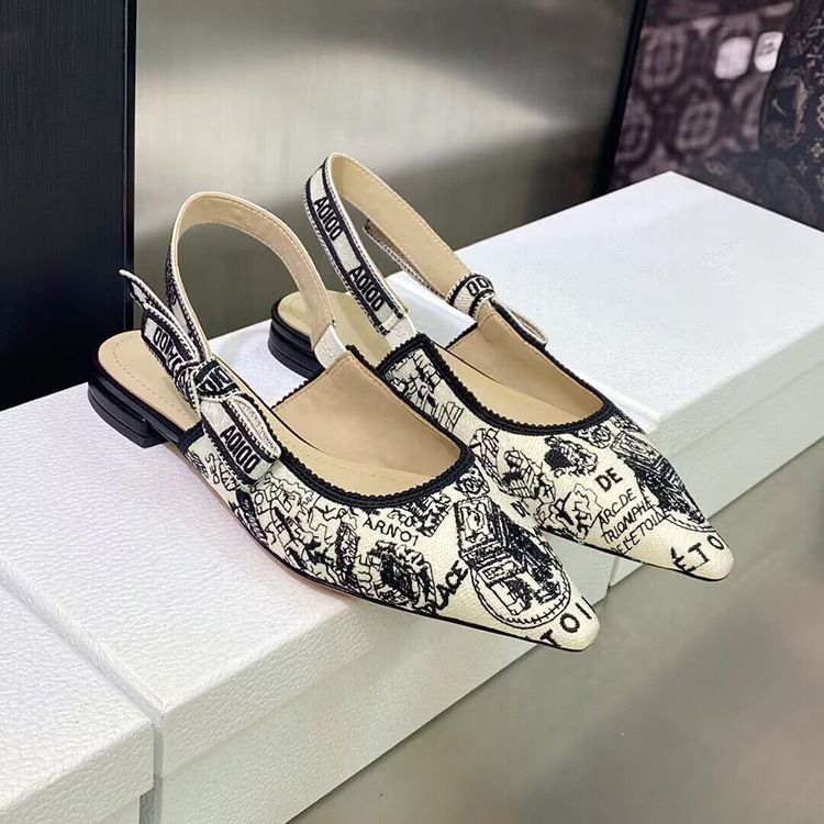 2023 New D Brand Embroidered Top Quality High Heels Cat Heel Letter Strap Bowknot Pointed Shallow Mouth Backless Closed Toe Sandals_vogvips.com