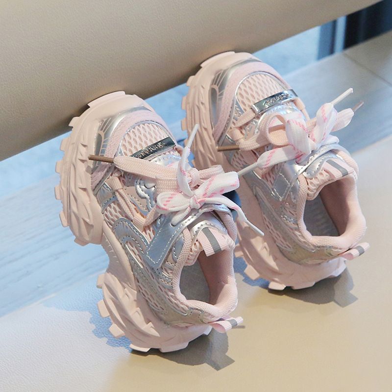Girls' With Breathable Mesh For Spring And Autumn, Boys' Fashionable Children's Sneakers, Girls' Thick-Soled Dad Shoes,_vogvips.com
