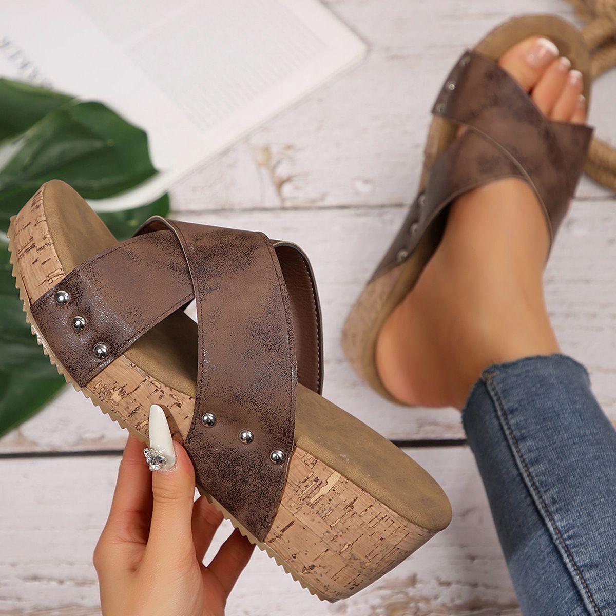 Women's Shoes Large Size Foreign Trade Wedge Sandals 2025 Summer New Retro Thick Bottom Fish Mouth Roman Sandals Women's Platform Cake Thick Bottom_vogvips.com
