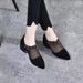 Spring New Fashionable Mesh Boots With Casual Thick Heels And Pointed Mesh, Bright Diamond Flower Stickers, Versatile_vogvips.com