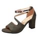 Women S Open Toe With Beaded Clapper Suede Thick Heel Side Empty Fish Mouth Sandals_vogvips.com