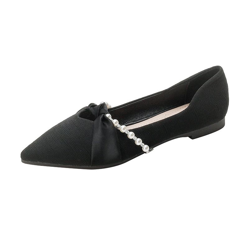 Pointed Single Shoes Women's Autumn Flat Bottom Pearl Shallow Mouth Doudou Shoes Versatile Soft Sole Large Size Women's Shoes_vogvips.com