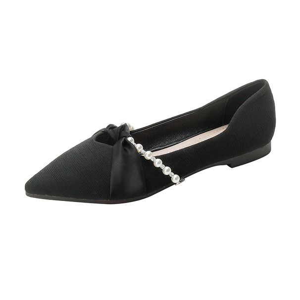 Pointed Single Shoes Women's Autumn Flat Bottom Pearl Shallow Mouth Doudou Shoes Versatile Soft Sole Large Size Women's Shoes_vogvips.com