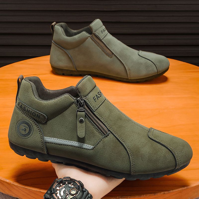 Men's Zipper Chelsea Slip-On Sneakers 2026 Breathable Boots Khaki Skate Shoes Non-Slip Durable Casual Athletic Footwear_vogvips.com