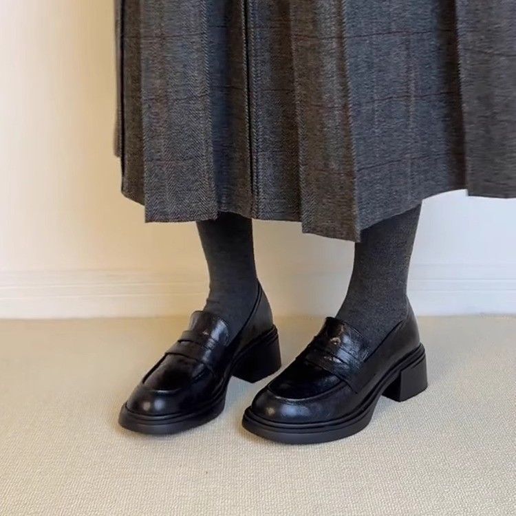 Heel Thick Sole Camellia Loafers Women S Single And Small Leather Shoes_vogvips.com