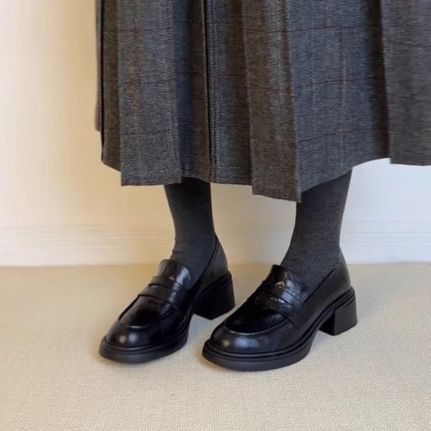 Heel Thick Sole Camellia Loafers Women S Single And Small Leather Shoes_vogvips.com