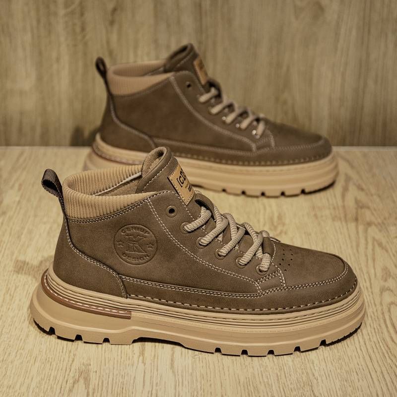Men’s Shoes new autumn breathable British style retro casual leather boots black high top men's shoes_vogvips.com