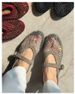Sheepskin Hollowed-Out Rhinestone Closed-Toe Sandals For Women, 2026 New Summer Fishnet Shoes, Breathable Woven Mary_vogvips.com