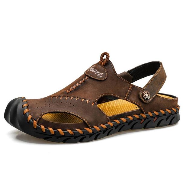 First Layer Cowhide Pure Cowhide Sandals Men's Summer Men's Sandals Casual Baotou Beach Shoes Men's Sandals Men's Shoes_vogvips.com