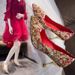 Red Gold Pointed-toe High-heeled Shoes With Chinese Embroidery And Rhinestone Wedding Shoes, 5 Cm Low Heel, High-quality, Red Shoes_vogvips.com