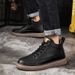 Casual Medium Tube Men's Shoes High-top Velvet Martin Boots Hand-scratched Simple Cowhide Board Shoes Men_vogvips.com