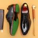 Square head English glossy leather shoes with patent leather polishing Oxford men's shoes_vogvips.com