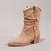 Women's Stretch Wrinkle Slip-On Boots Pointed Toe Chunky Heel Casual Stacked Ankle Boots For Slimming Effect_vogvips.com