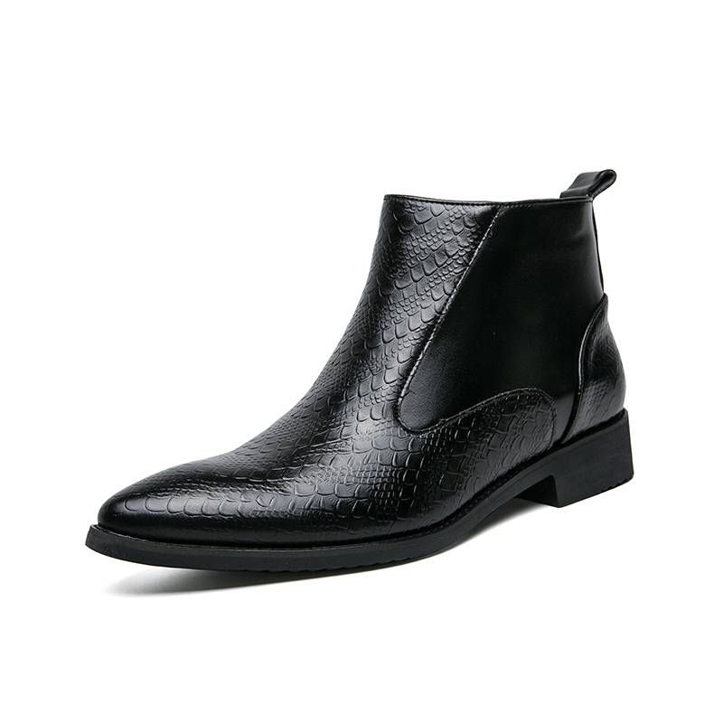 New Fashion Brown Retro Chelsea Boots Men's Pointed Toe Suit Martin Boots British Crocodile Pattern Business Men's Boots Leather Short Boots_vogvips.com